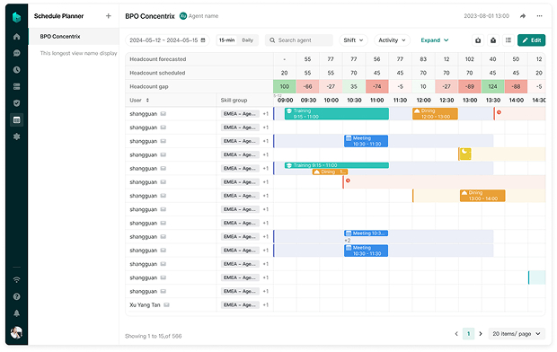 ByteHi schedule planner interface